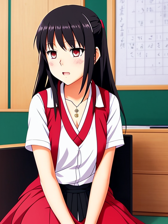 Angry young female Japanese teacher in anime style