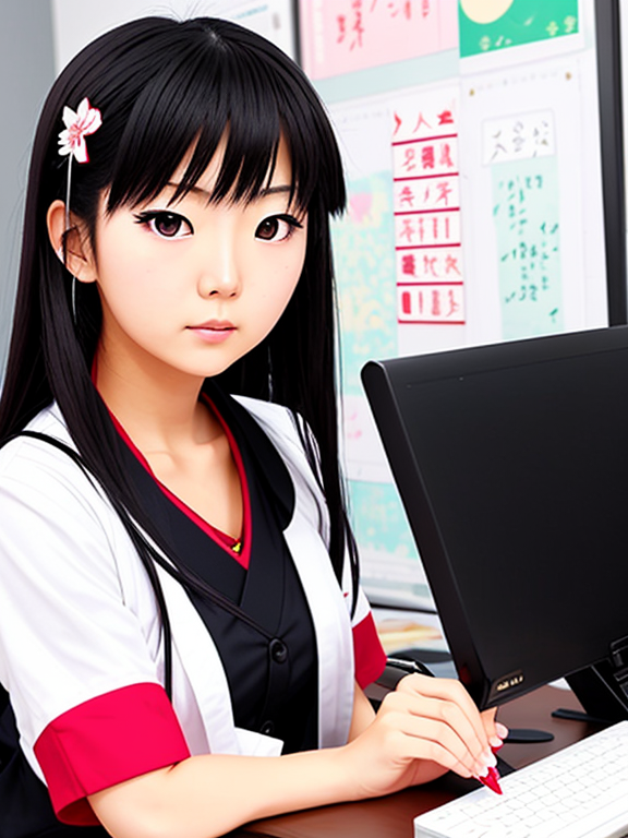 Angry young female Japanese teacher in anime style