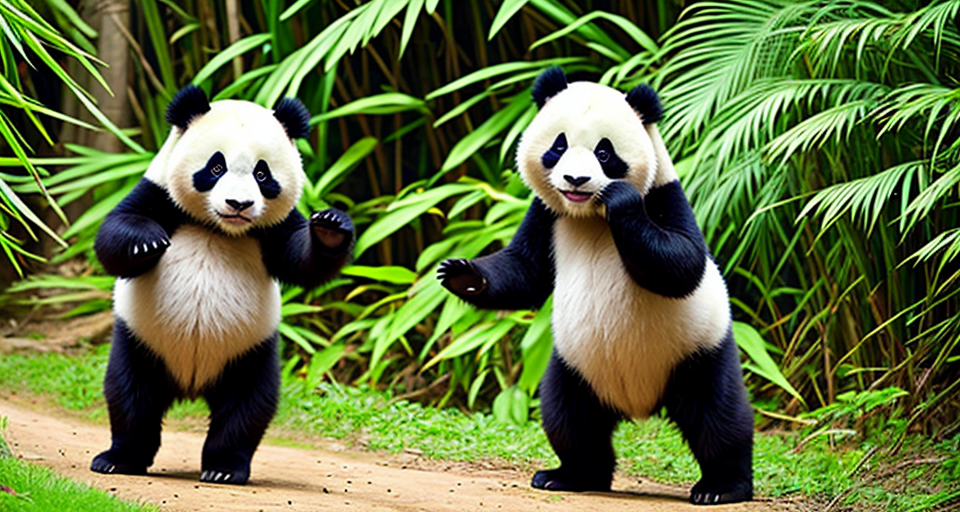 silly panda dancing in the jungle 