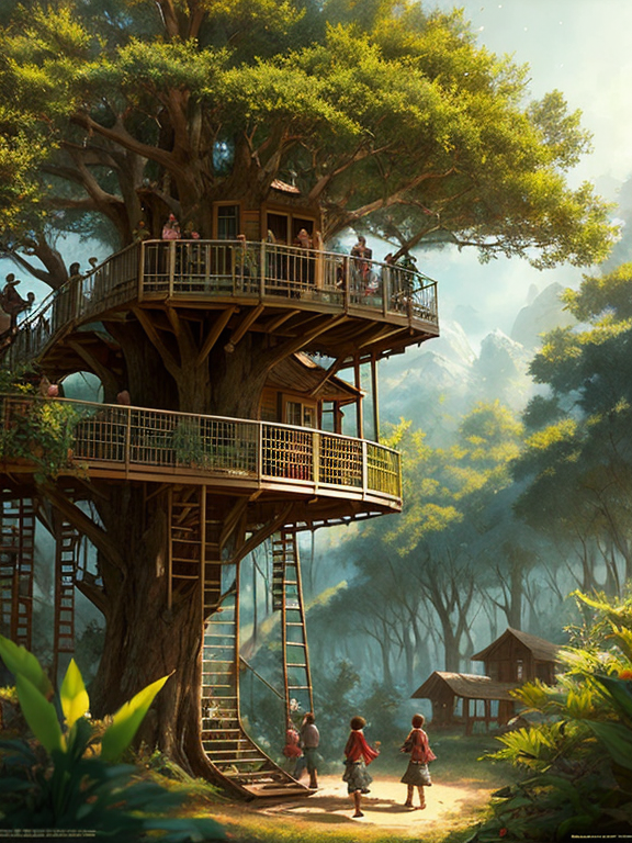 The battle for the treehouse, kids trying to take a treehouse from another group of kids, artwork by Craig Mullins,Movie poster, detailed, trending on artstation