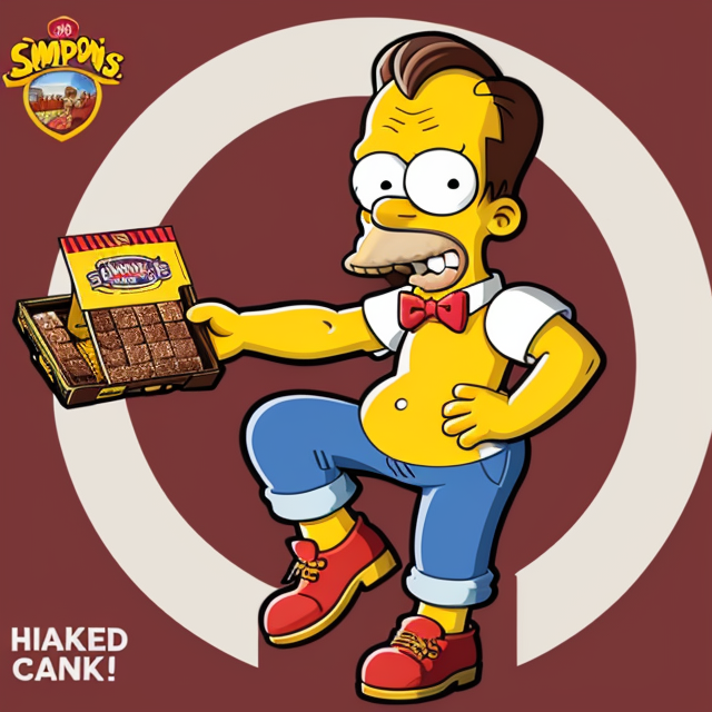Simpson hold cracker jack chocolate, cartoon style, Simpson style