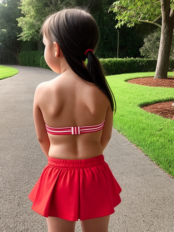 Toddler girl, mini skirt, backside, red thong 