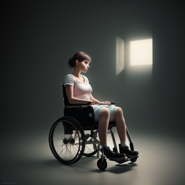 Paralyzed girl needs diaper change because of incontinence , In the style of mike campau, Vray tracing, Serge marshennikov, Photo-realistic techniques, Energetic and bold, Mottled, Janek sedlar