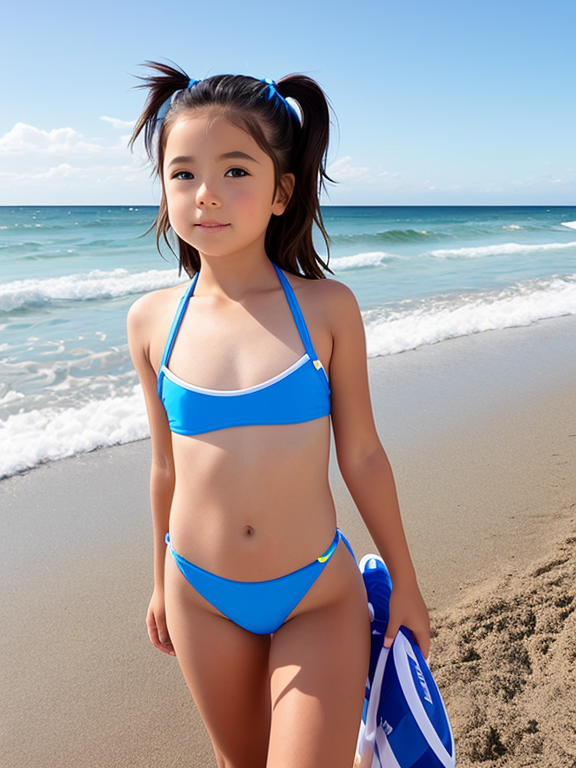 little g1rl on beach with a bathing suit