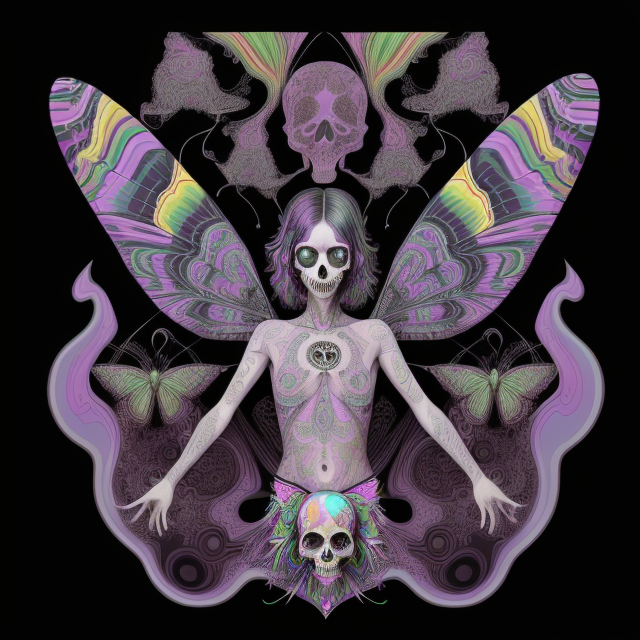 psycodelic hippy repeat pattern, open-winged moth with a skull design, psychedelic Surrealism, realistic psychedelic hallucinations, Pablo Amaringo psychedelic art, Surreal weird art, Trippy, psychedelics, happiness, love colorful tones, highly detailed clean,  vector image, Professional photography, smoke explosion, Simple background,  flat black background, shiny vector, back background