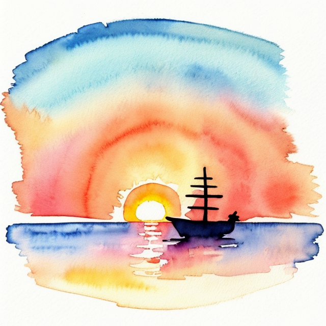 sunset scenes, A simple, minimalistic art with mild colors, using Boho style, aesthetic, watercolor