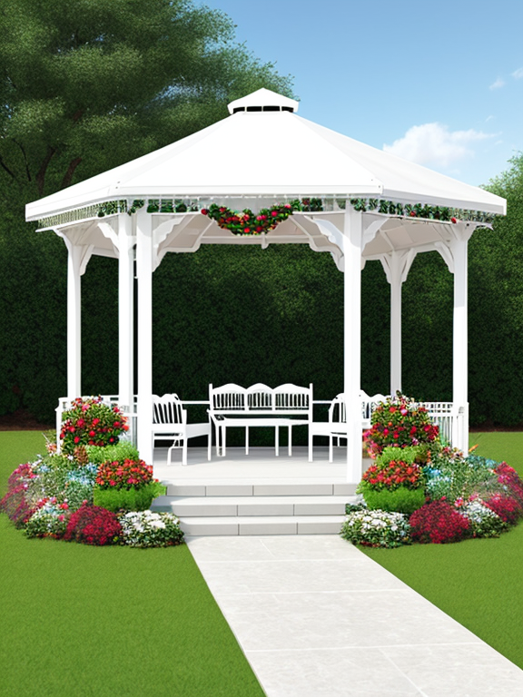 Create a realistic and vibrant image of an outdoor clothes gazebo with a white color theme, capturing the essence of a festive market. The scene should be lively, with lots of gazebos.