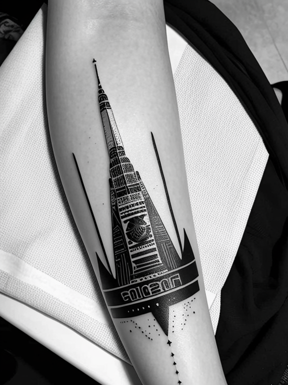 space themed and traveling tattoo simple in black and white