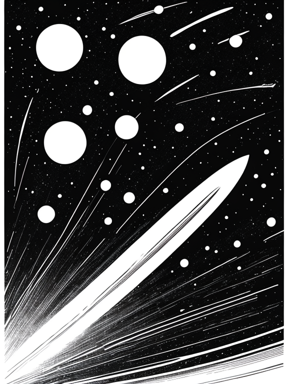 space themed and traveling simple in black and white with dew details and thick lines