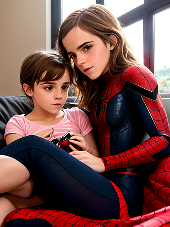 Emma watson breastfeeding a spider man toy the toy is laying in her lap