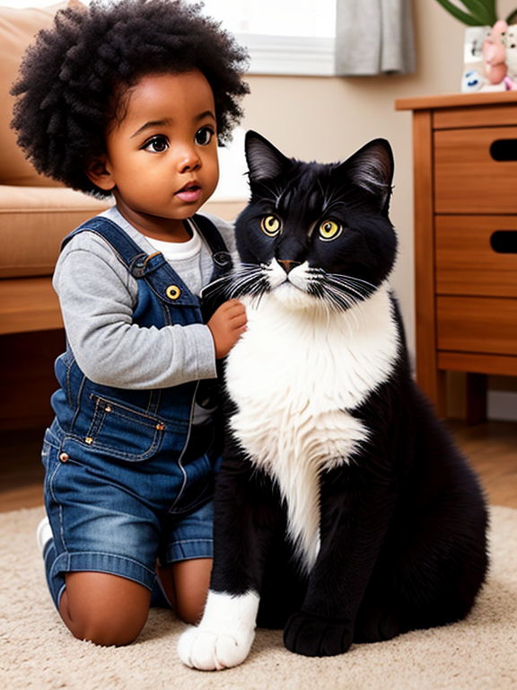 Black toddler with big kitty 