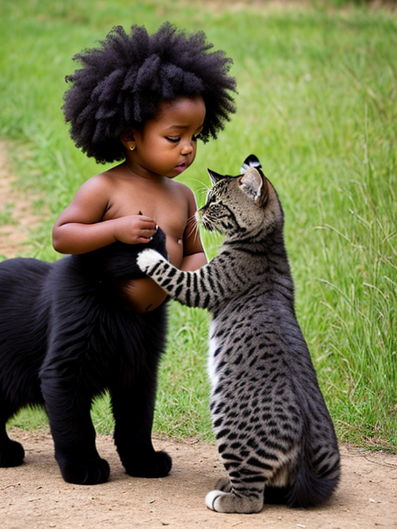 Black toddler with big kitty 