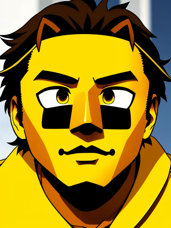 Satoshi Nakamoto animado con fondo amarillo 
