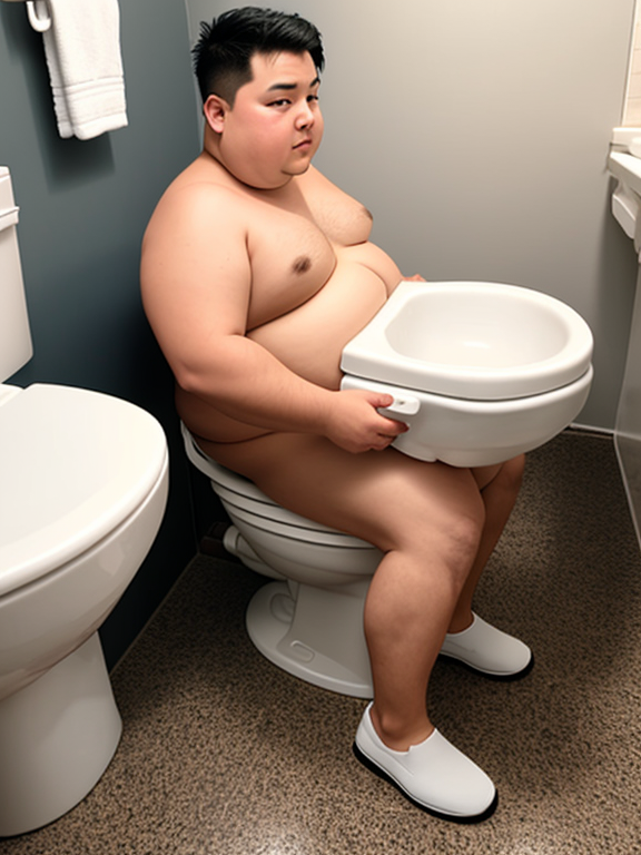 Fat boy poop on toilet
