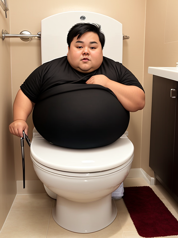 Fat boy poop on toilet