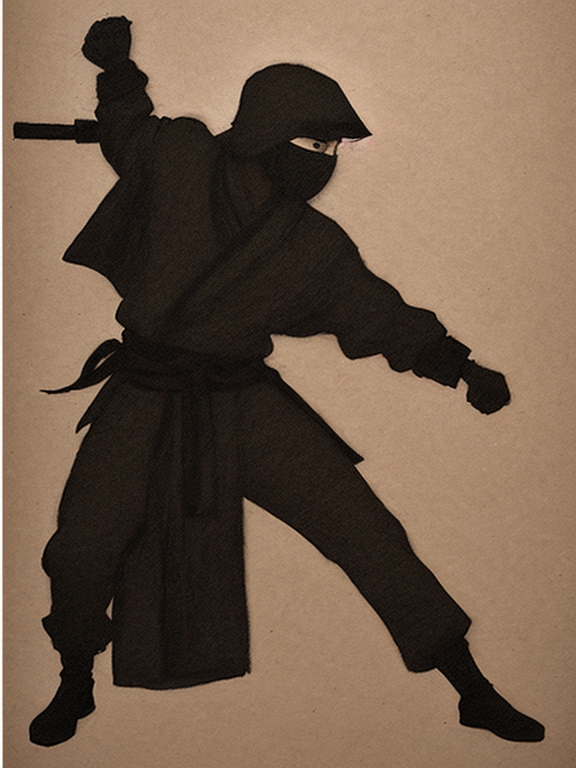 charcoal drawing on tan paper of a ninja executing a fighting technique 