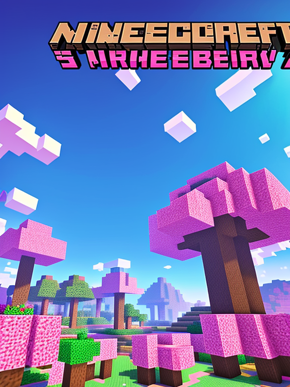 Create a Minecraft Sakura biome banner with some Minecraft skins in it spelling with big nice pink letters Arcade Sakura Network and with a joystick in the middle