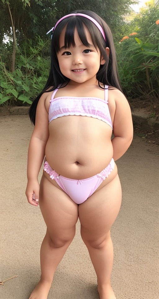 loli toddler in thicc thongs, smile, small curvy loli