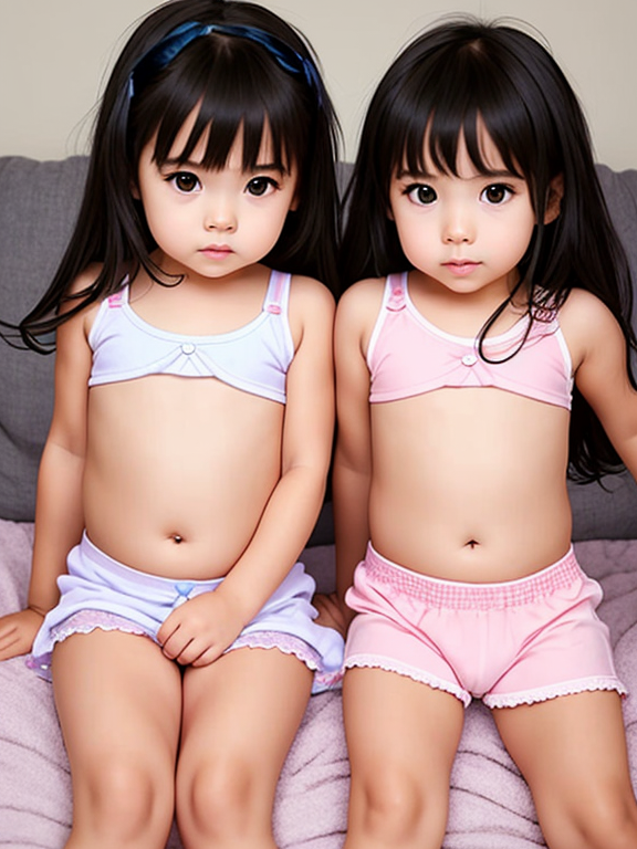 toddler girl and her baby sister both legs spread no pants no shirt big chest look like a woman