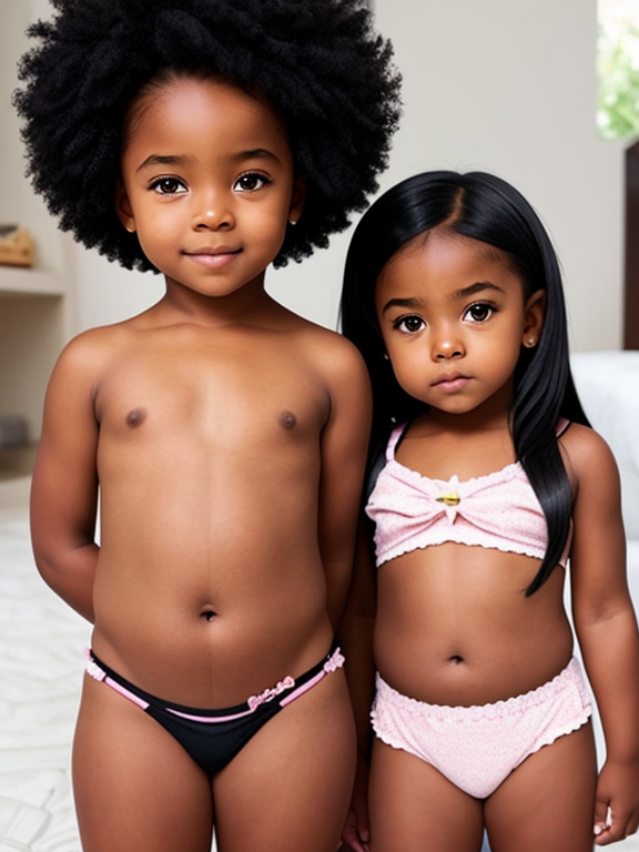 black toddler girl and her baby sister both legs spread no pants no shirt big chest look like a woman