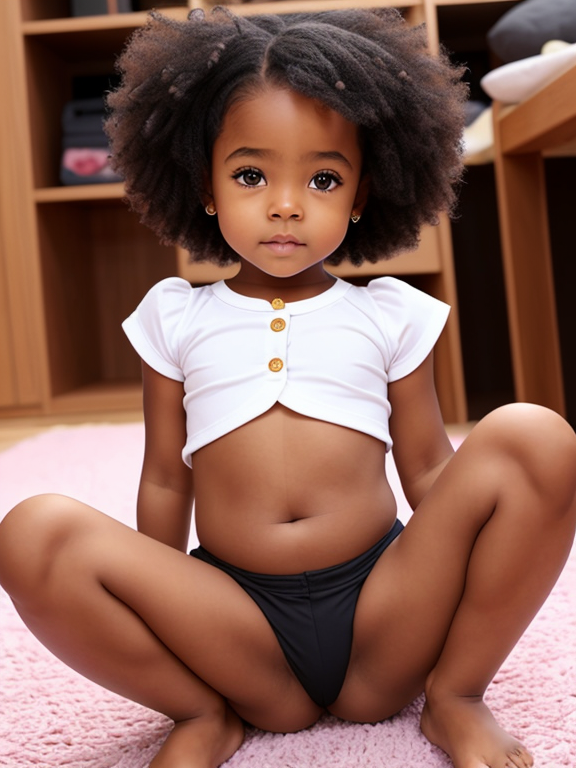  black toddler girl both legs spread no pants no shirt big chest look like a woman