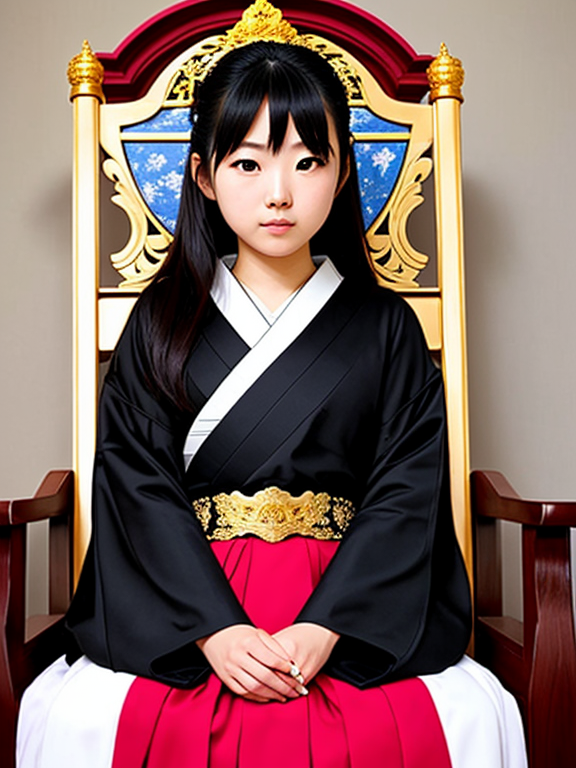 a japan girl sitting on a throne 