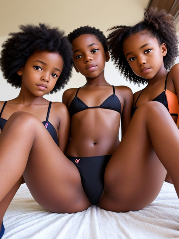  black girl kids in bikini spreading legs laying down in a thong front view showing their private part  