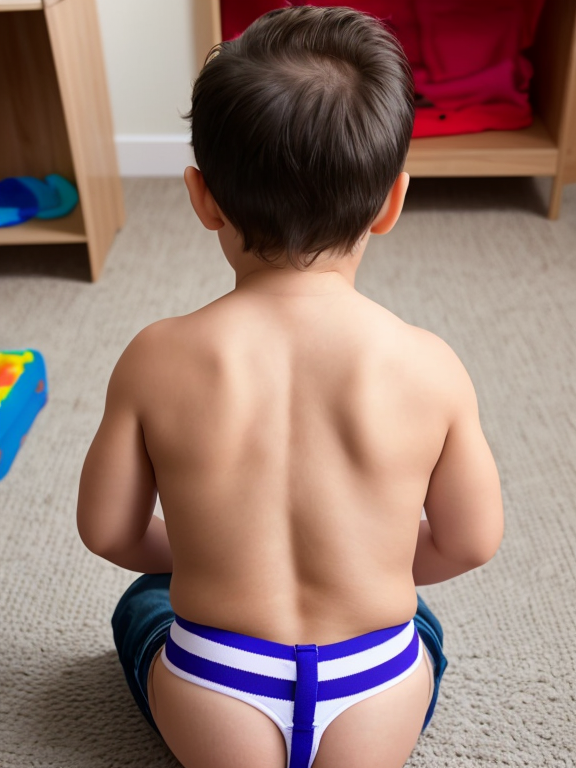 Back pov of a toddler (male) with a 
