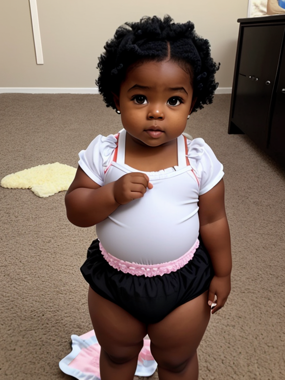 Fat black Toddler girl in messy Diaper