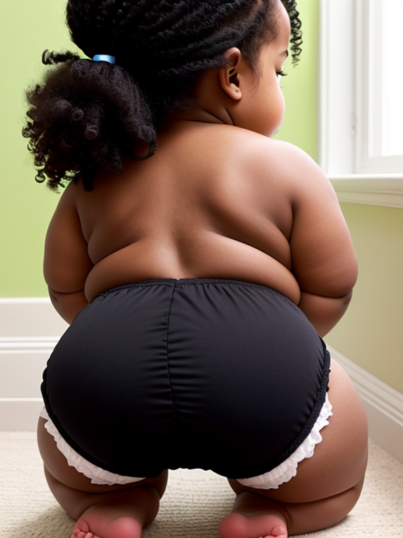 Fat black Toddler girl in baby Diaper back view