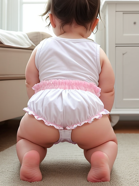 Fat white Toddler girl in baby Diaper back view