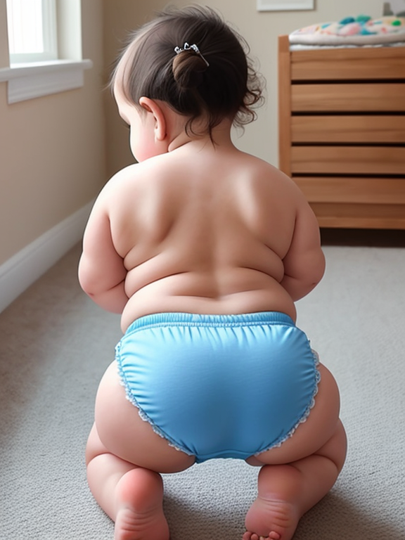 Very Fat white Toddler girl in baby Diaper back view