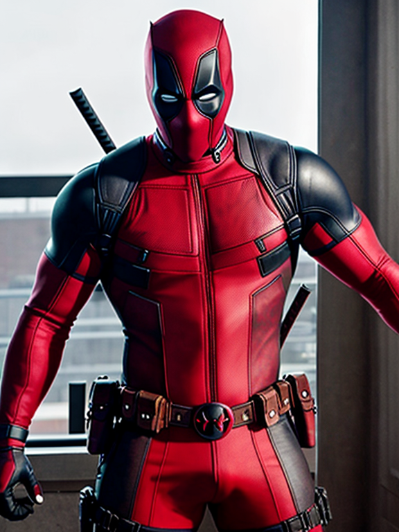 Ryan Reynolds gripping his massive bulge while wearing red boxers and a Deadpool leather harness