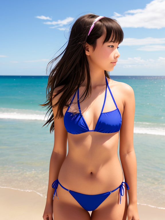 Middle school girl in small string bikini looking at the horizon