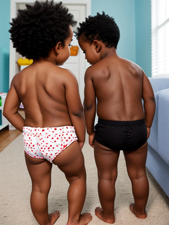 rear view of black toddler boy and her baby brother both no pants in morning 