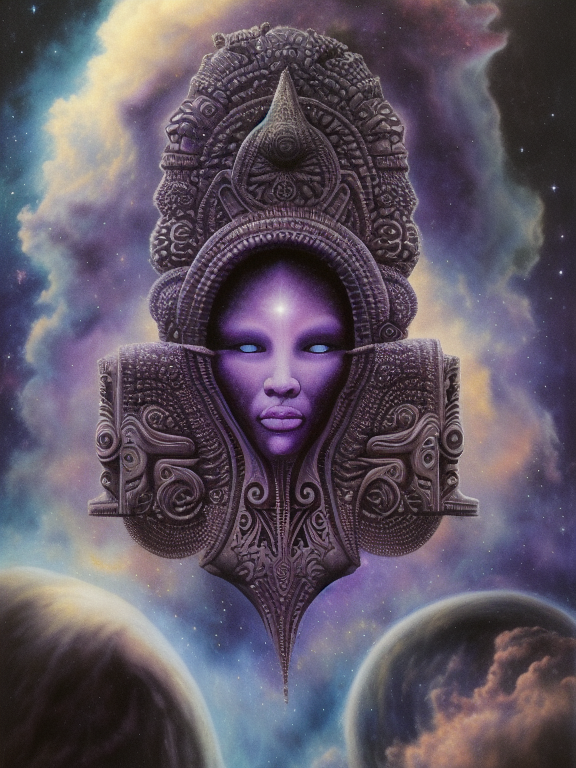 esoteric and psicodelic cover of incredible music with different luxury African black masks made by H.R. Giger and  René Magritte  , pastel colors, beautiful gas clouds, amazing twinkling stars, a detailed matte painting by anton pieck, deviantart contest winner, fantasy art, concept art, official art, matte drawing, mystical nebula, mystical nebula