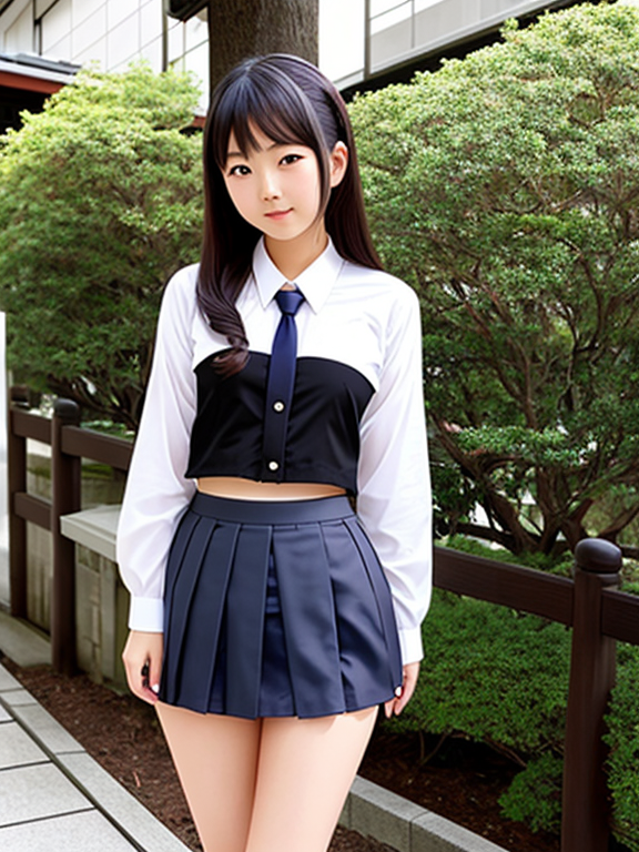 Japanese schoolgirl in a short, sheer skirt.
