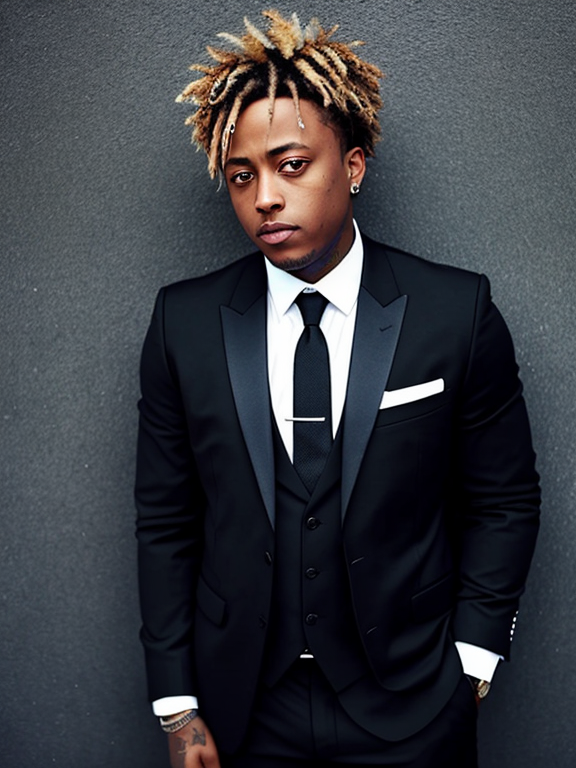 Juice wrld in a black suit and tie