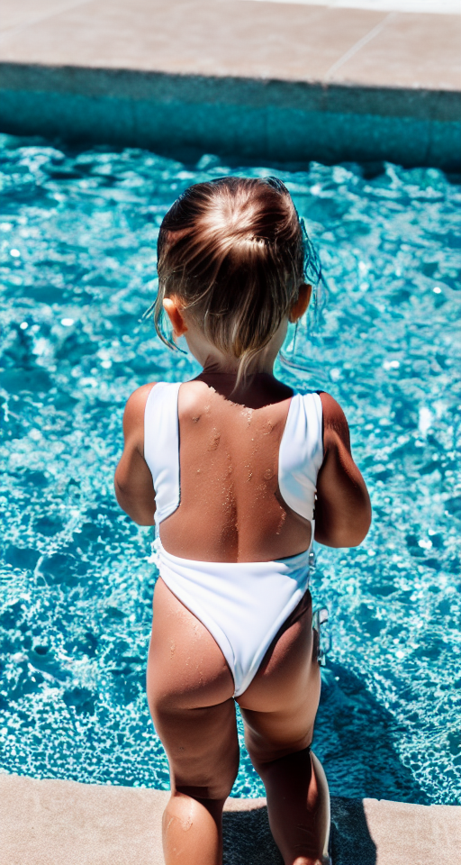 toddler girl in revealing swimsuit covered in wet sticky white foam big butt