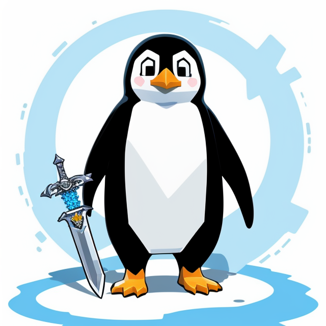 penguin minecraft hold sword diamond, vector, vibrant color, incredibly high details, white background, plashing colors, Cartoon character, stickers designs