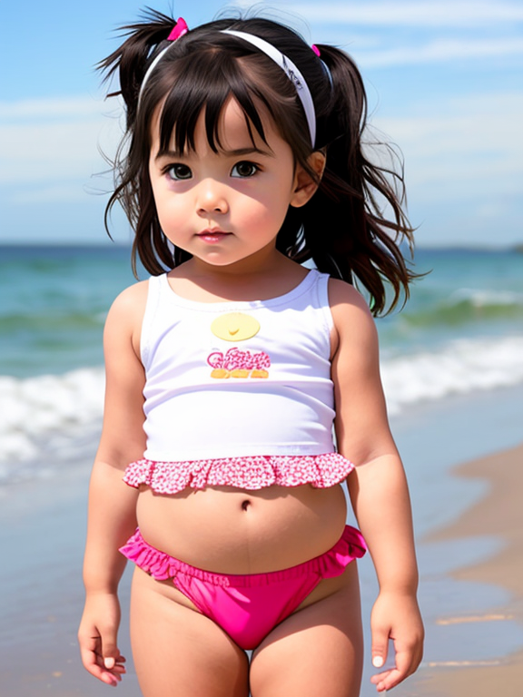 toddler girl at the beach with no diaper 