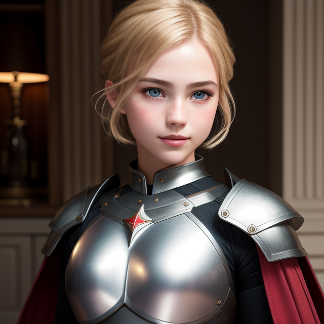 1girl, (masterpiece:1.2), (best quality:1.2), (extremely detailed), selfie from center front, (extremely detailed face), ultra-detailed eyes and pupils, broad shoulder, (ultra detailed), 8k, photorealistic, young blonde woman. short  hair. silver knight armor. black spandex miniskirt armored kneepads. red cape. magic sword.  , James Christensen,. Hyperrealistic art cinematic film still photography, fantasy,. shallow depth of field, vignette, moody, epic, gorgeous,. realism pushed to extreme, fine texture, incredibly lifelike. , smile, instagram shot, instagram style, in the bedroom, looking at viewer, facing front, smiling, perfect skin, cinematic lighting, fair skin, black hair, black eyes, portrait photo, slender, no makeup, nikon RAW photo, 8k, Fujifilm XT3, photorealistic, detailed face, fair skin, perfect shape, slim face, indoors, dim lighting, sleeveless, armpits, petite, (looking at viewer:1.2), <lora:sieunlorashy:1>
