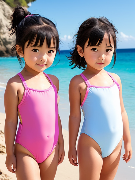 Two toddler girls in one piece swimwear