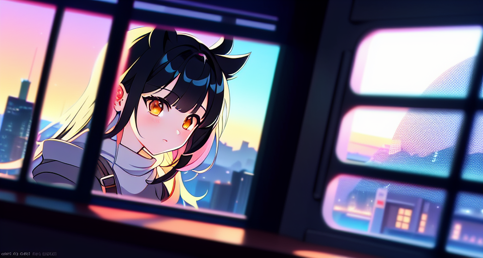 lofi anime cozy thumbnail, scenic view window, digital art by artists such as Loish, Ross Tran, and Artgerm, highly detailed and smooth, with a playful and whimsical feel, trending on Artstation and Instagram, 2d art, Lofi Music Anime Illustrations Wallpapers, unique and eye-catching thumbnails, covers for your YouTube videos and music tracks, Vector illustration, 2D, Anime style