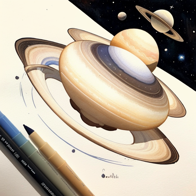 Draw me a picture of Saturn planet life with wildlife animals in it. Do not copy the regular looking animals that we found on earth. Do add some other different styles and features to them. Do use the same colours of Saturn for picture creation, A simple, minimalistic art with mild colors, using Boho style, aesthetic, watercolor