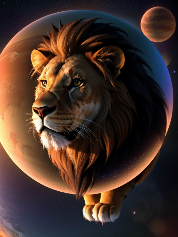 Pixar style, 3d style, Disney style, 8k, Beautiful, A new kind of lion on Saturn planet, 3D style rendered in 8k using, disney movie effect