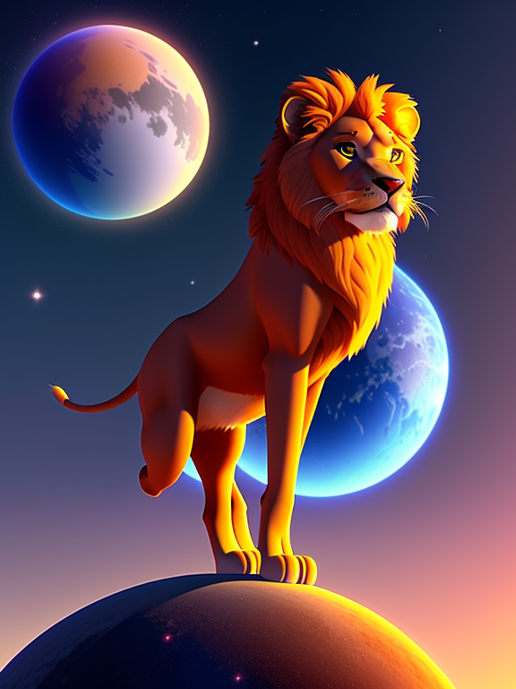 Pixar style, 3d style, Disney style, 8k, Beautiful, A new kind of lion on Saturn planet. He has wings on his back, 3D style rendered in 8k using, disney movie effect