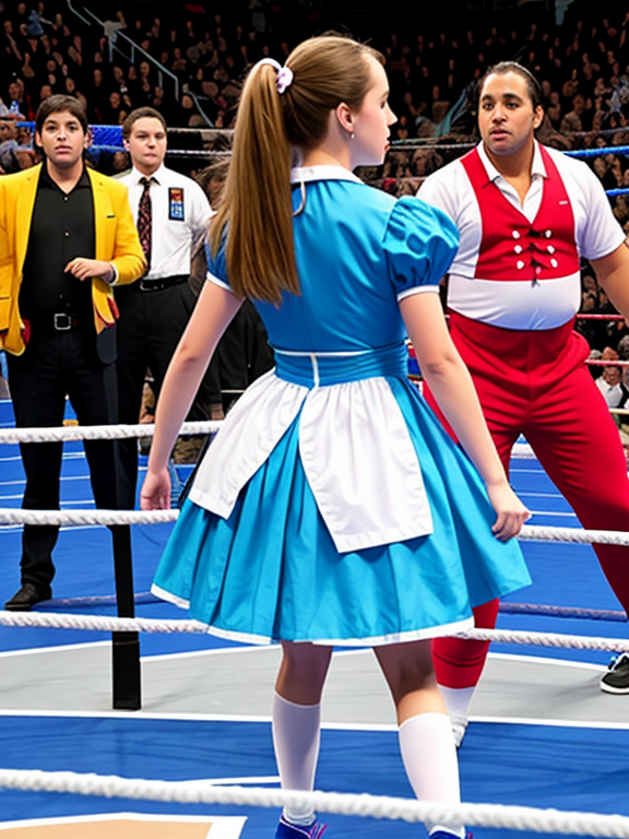 alice in wonderland shows up to wrestling match carrying a folding chair ai