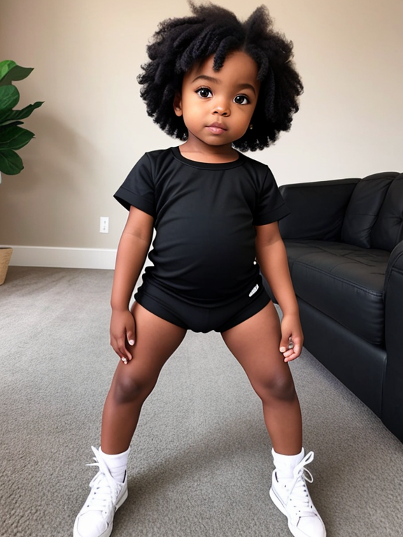 A ebony toddler with no pants 