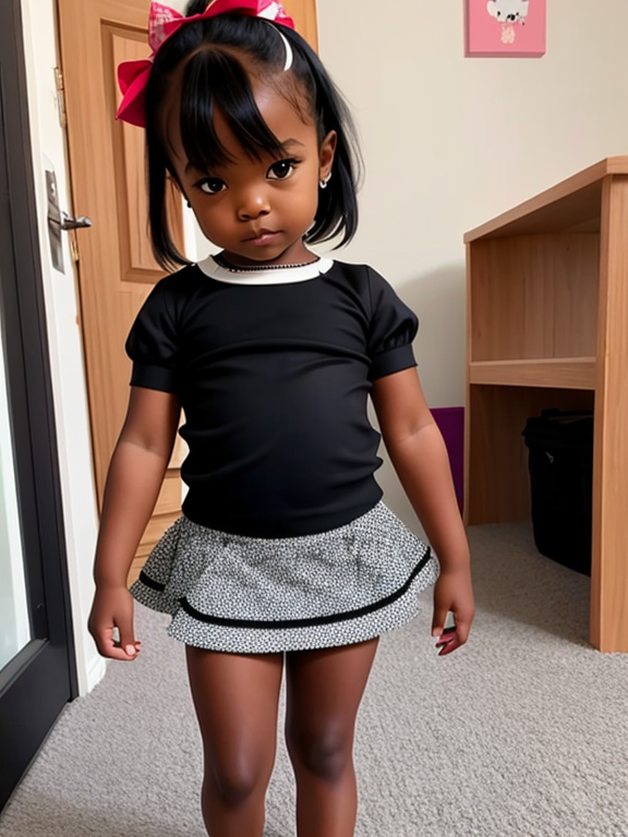 Ebony toddler in miniskirt